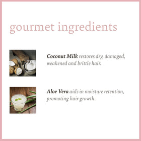 Camille Rose coconut milk ingredient pour highlighting hydration and softening benefits