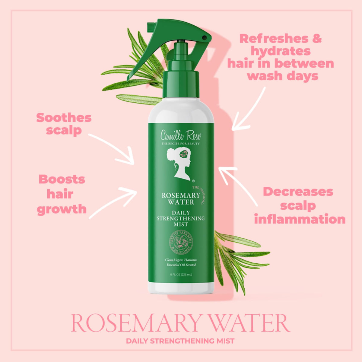 Camille Rose clear liquid texture in hand illustrating lightweight, non-greasy feel