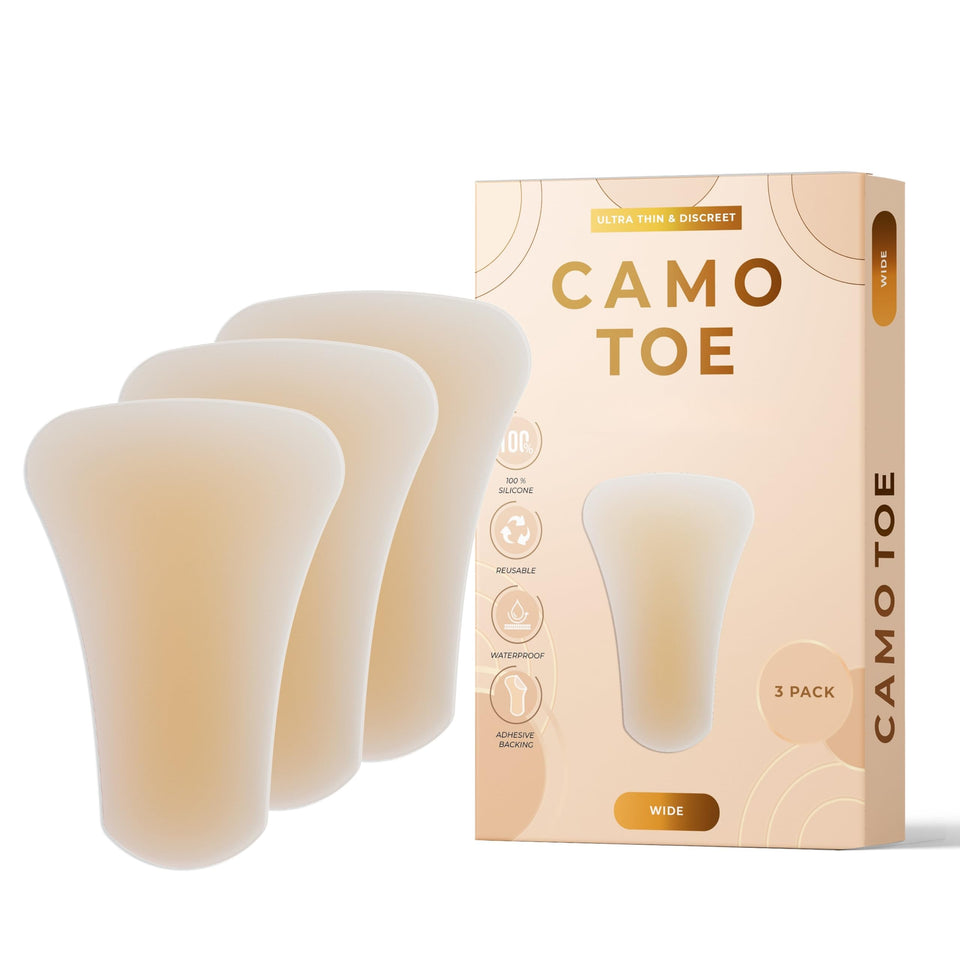Camo Toe wide front packaging showing three-piece kit and benefits