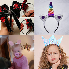 Candygirl decorated headbands with bows showing DIY customization options