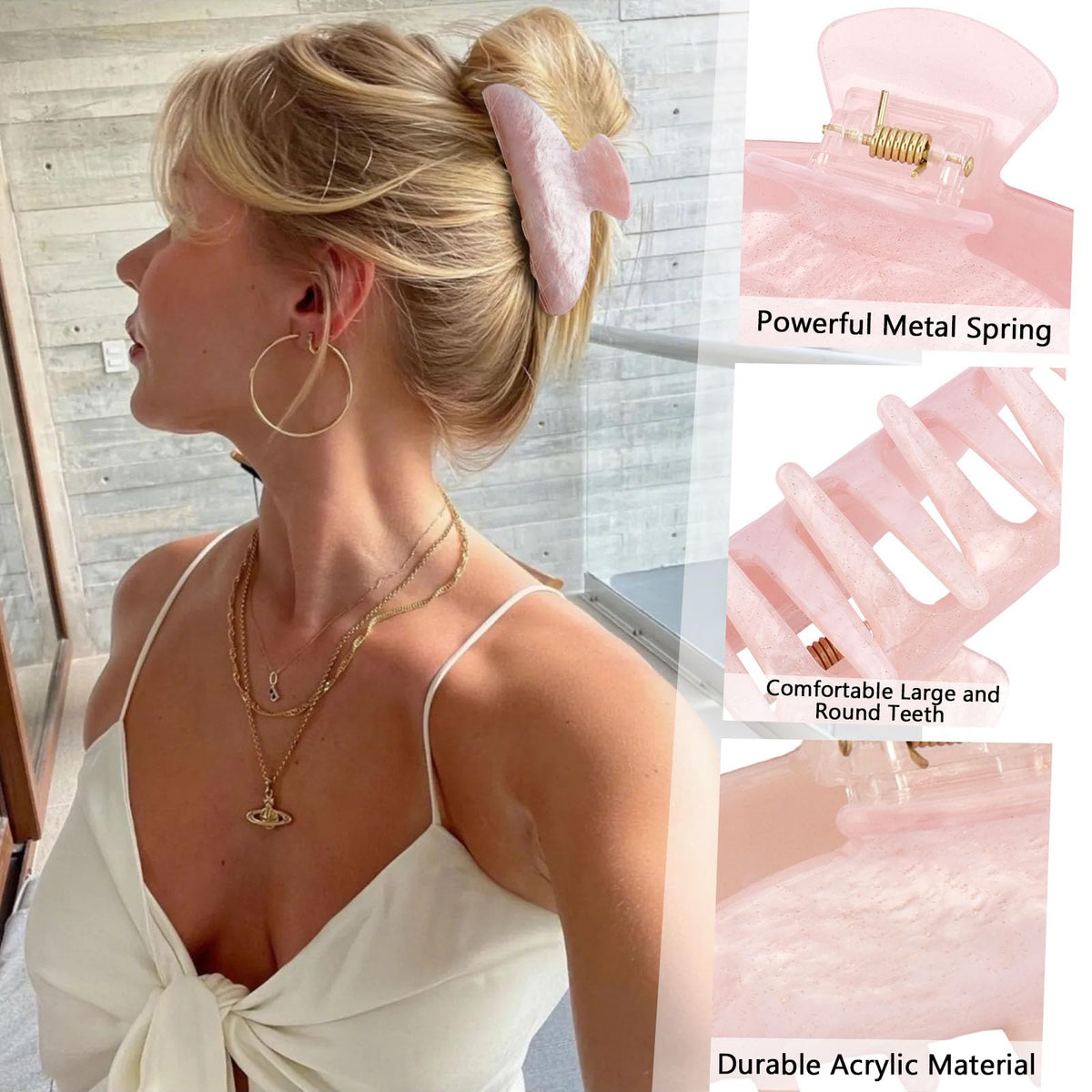 Canitor clip worn in a half-up hairstyle adding polished style