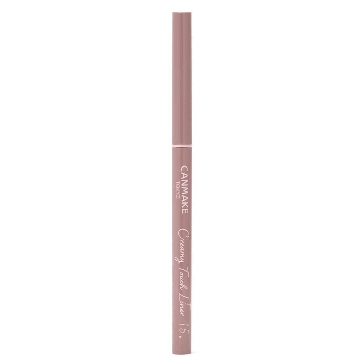 CANMAKE front packaging of Creamy Touch Liner Cappuccino Pink showing compact twist-up pen and label benefit precise color