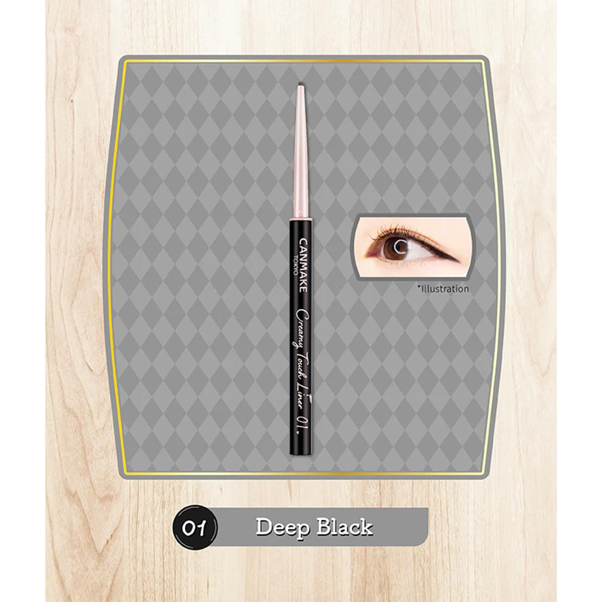 CANMAKE swatch stroke on skin showing rich deep black pigment and one-stroke coverage