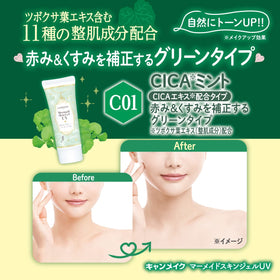 CANMAKE label detail focusing on C01 CICA Mint wording and ingredient transparency benefit