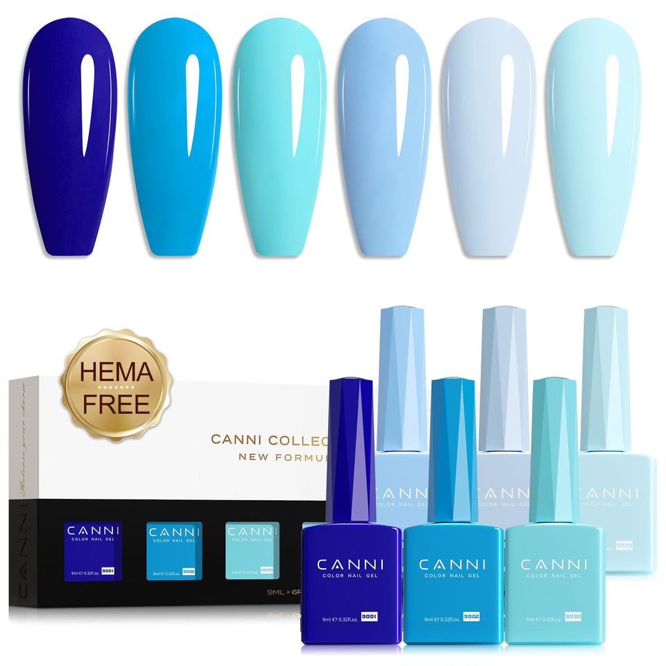 CANNI front packaging showing six blue gel bottles and gift-ready box