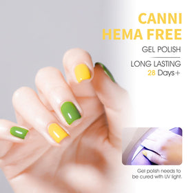 CANNI sage green swatch on nail tip showing even opaque finish benefit