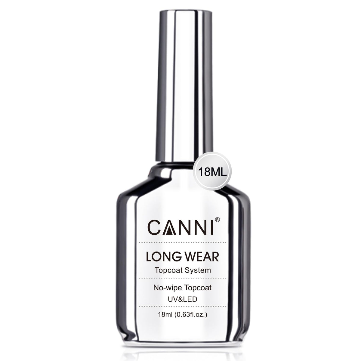 CANNI front packaging showing 18ml top coat with clear shine benefit