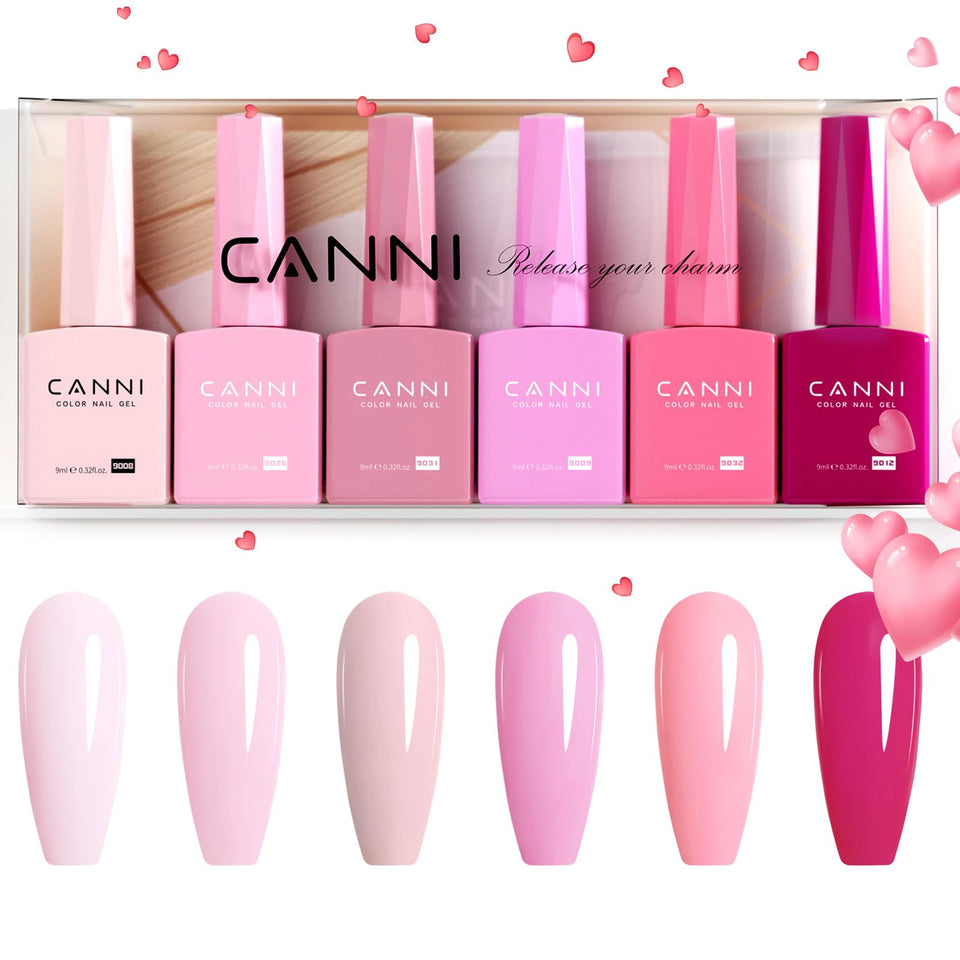 CANNI front packaging showing six light-pink gel polishes, ideal gifting