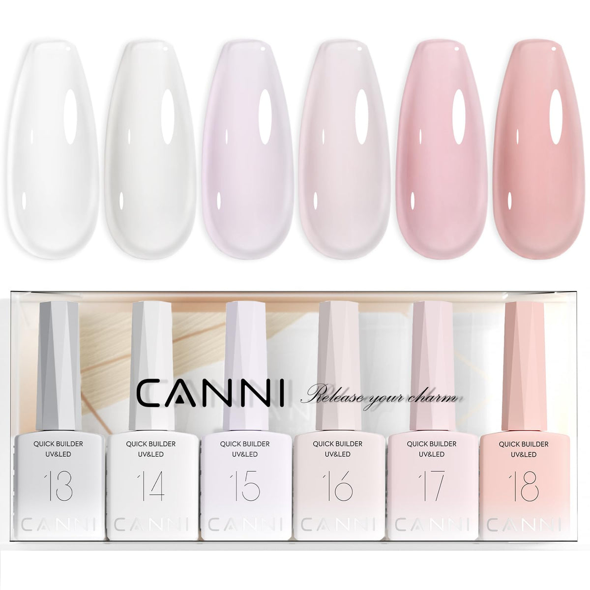 CANNI front packaging showing six 9ml builder gel bottles and kit benefits