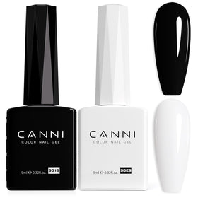 CANNI front packaging showing black and white gel set, clear gifting appeal