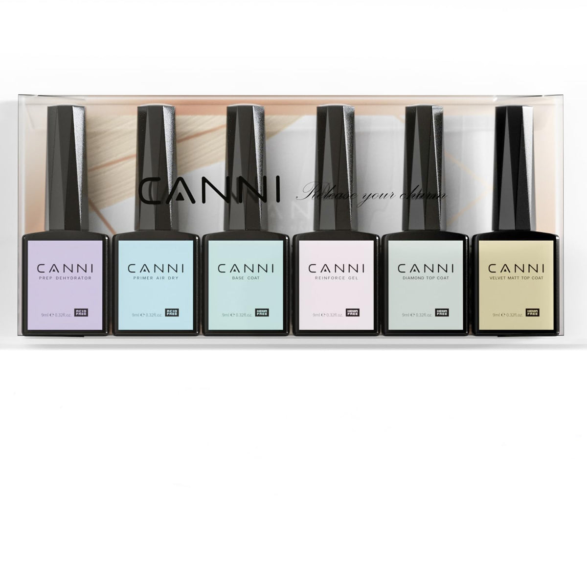 CANNI front packaging showing all six 9ml bottles and neat layout for easy selection