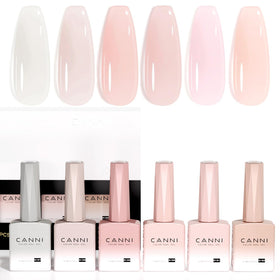CANNI front packaging showing six neutral jelly pink bottles, demonstrates kit variety