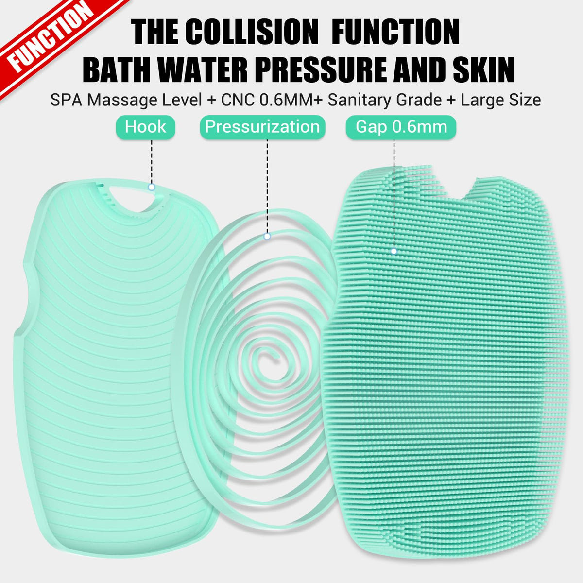 canroom silicone scrubber rinsed under water illustrating easy cleaning and hygiene
