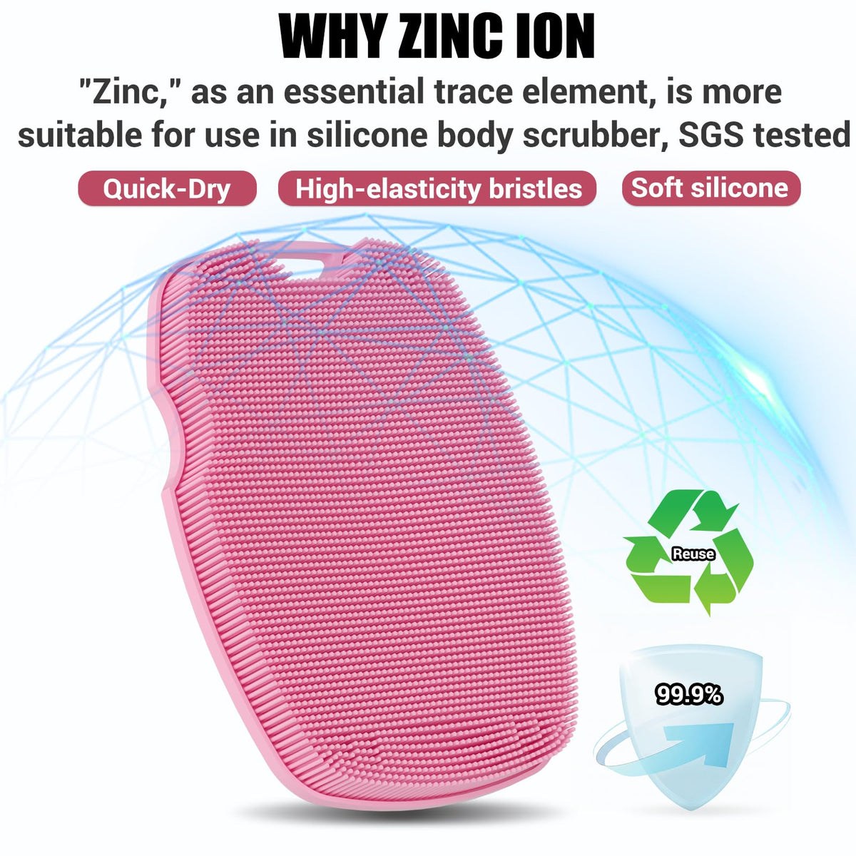 canroom textured scrubber under water droplets showing fast rinsing benefit