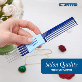 Cantor comb in stylist's hand lifting hair for volume and salon-quality finish