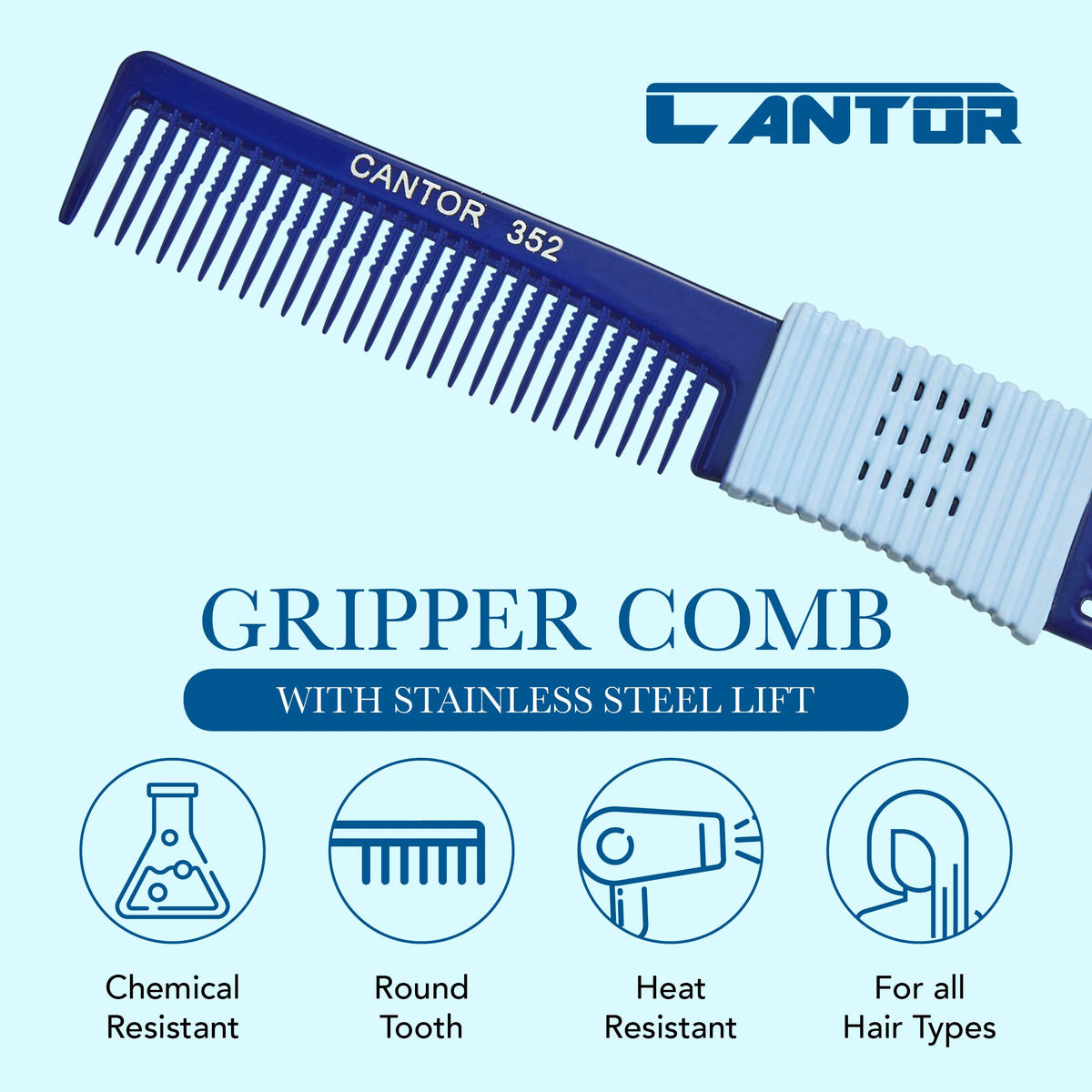 Cantor comb teeth and rubber grip detail showing smooth glide and secure hold
