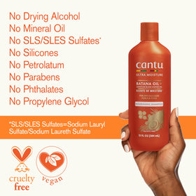 Cantu shampoo in bathroom with wet hair showing ready-to-style results