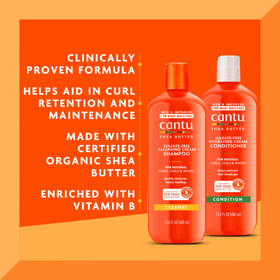 Cantu conditioner opened to reveal rich cream texture for hydration