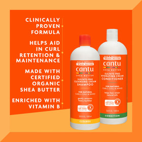 Cantu conditioner pouring texture displaying creamy hydration for curls