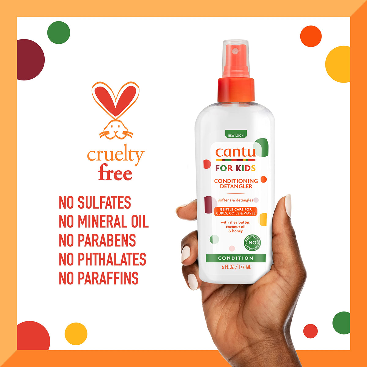 Cantu detangler being applied to a child’s curly hair for easier combing