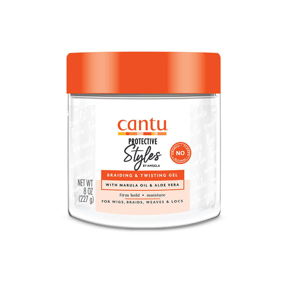 Cantu front packaging braiding gel showing jar and product name for reliable hold