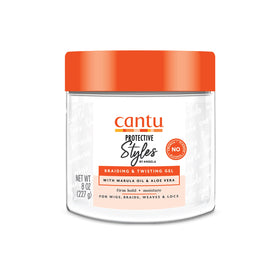 Cantu front packaging braiding gel showing jar and product name for reliable hold