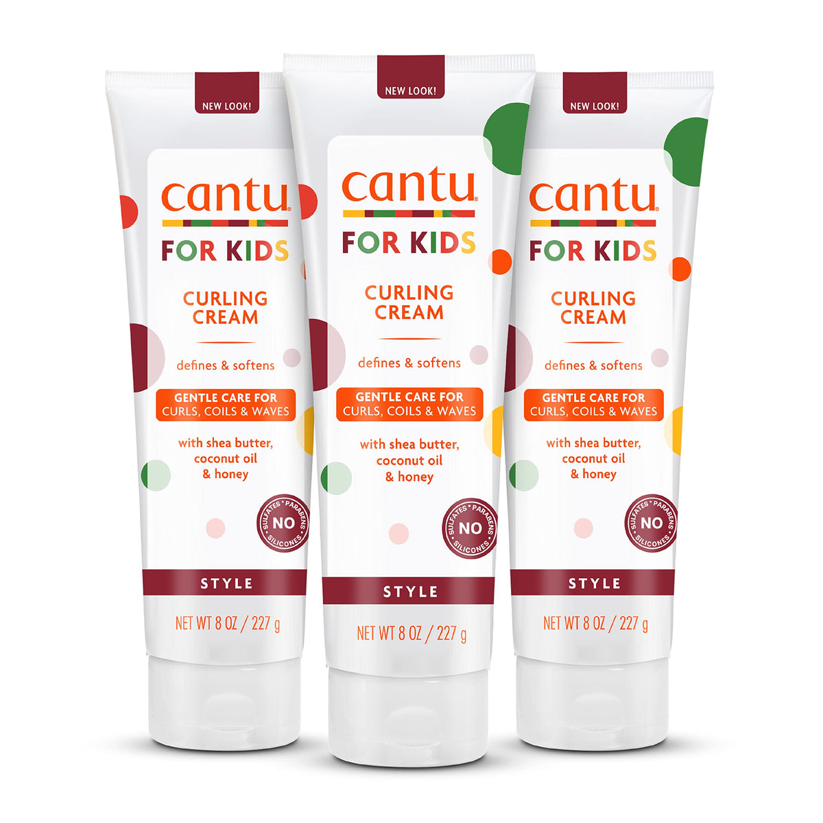 Cantu front packaging showing Care for Kids curling cream and clear purpose