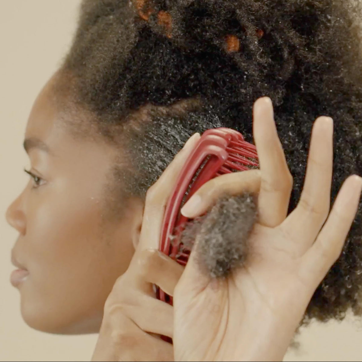 Cantu label close-up listing natural oils and free-from claims benefit