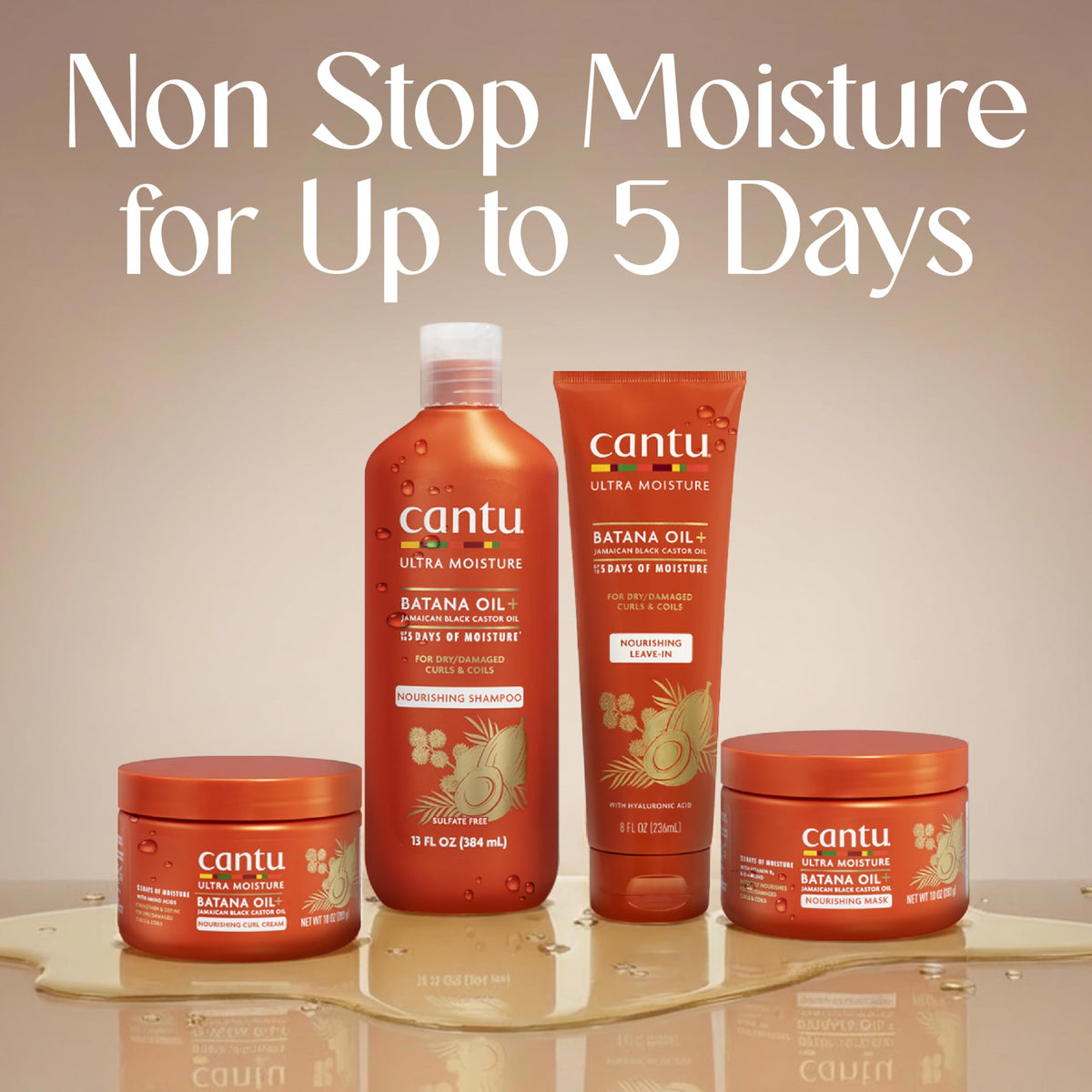 Cantu on bathroom shelf styled to show daily routine and styling benefit