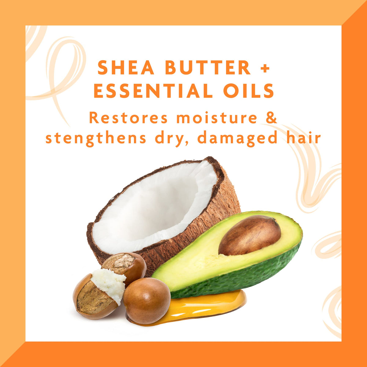 Cantu ingredient oil blend close-up with coconut and avocado visuals to show restorative benefits