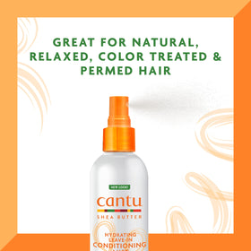 Cantu mist on hair close-up showing lightweight hydration and shine benefit