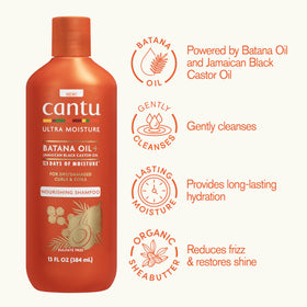 Cantu label close-up highlighting ingredients and clean formulation benefits
