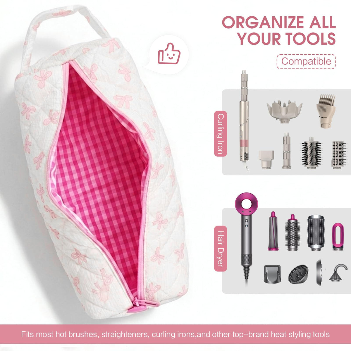 Canumer interior view with curling iron and flat iron safely stored and organized