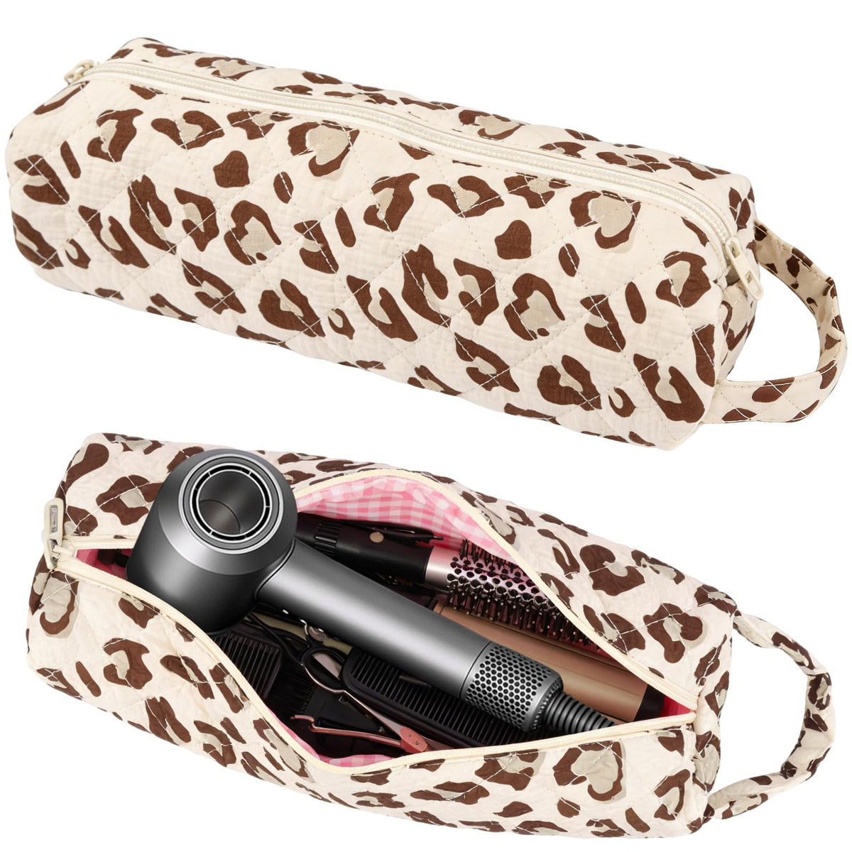 Canumer front view leopard travel bag showing organized storage benefit