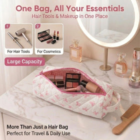 Canumer next to a travel hair dryer to show scale and capacity for common devices