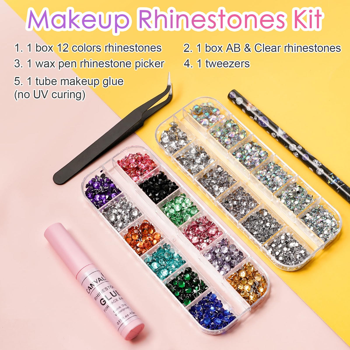CANVALITE colorful face gems open box with sorted hues for quick design
