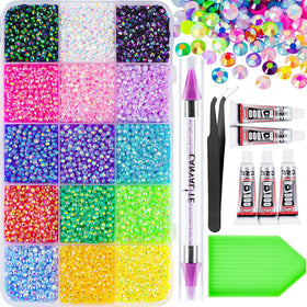 CANVALITE front packaging showing 18000pcs colorful rhinestones and included tools, easy start