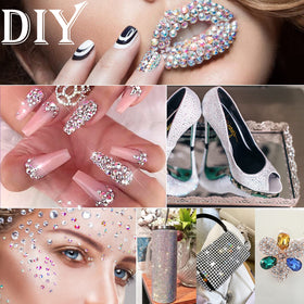 CANVALITE rhinestones displayed beside a ruler showing varied sizes for planning