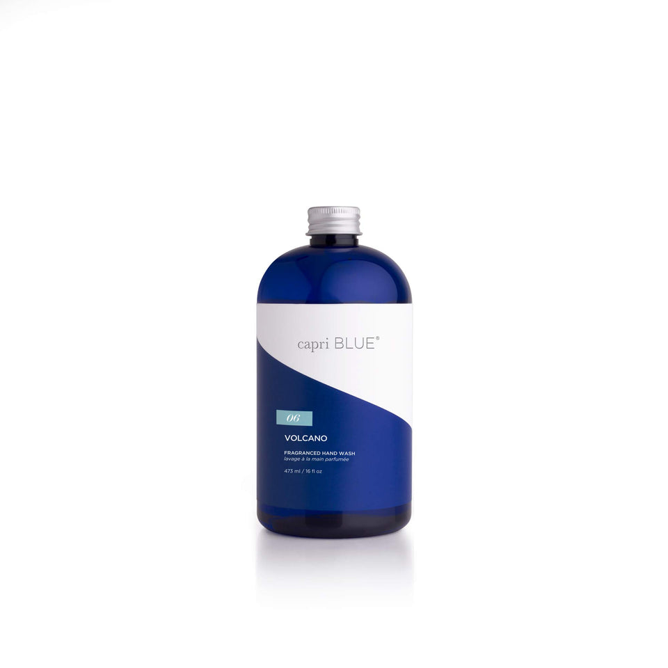 Capri Blue Volcano refill front label showing vibrant cobalt bottle and fragrance name benefit