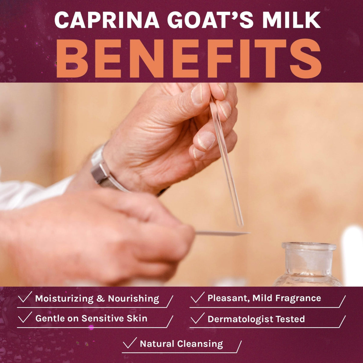 Caprina by Canus rich creamy lather on palm demonstrating gentle cleansing