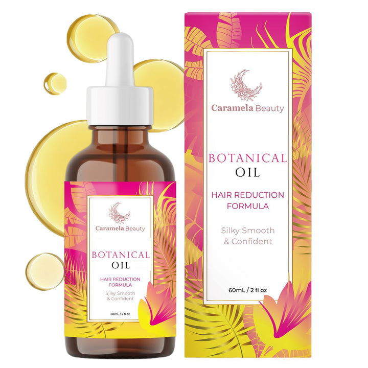 Caramela Beauty bottle front view showing sleek packaging and clear labeling for easy identification
