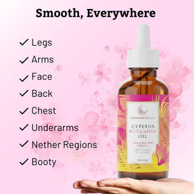 Close-up of Caramela Beauty oil texture on skin highlighting fast-absorbing, non-greasy finish