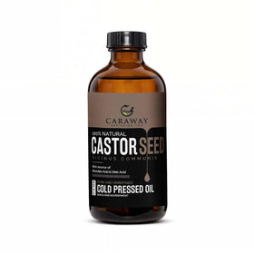 CARAWAY front packaging glass bottle showing pure edible castor oil benefits