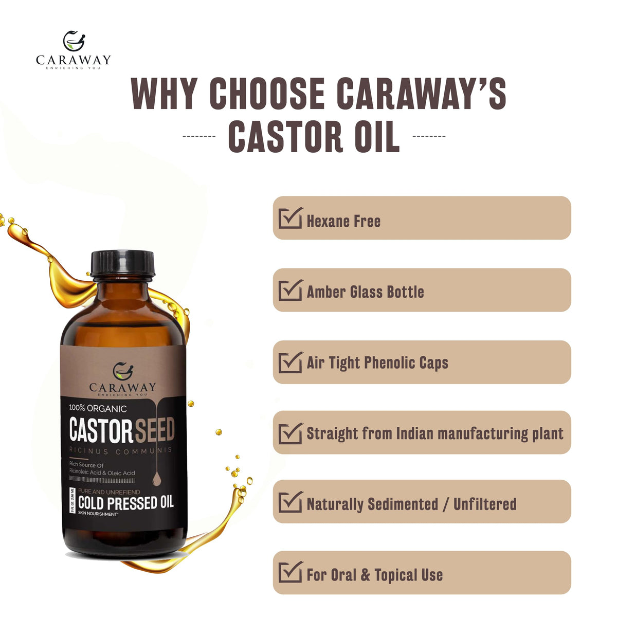 CARAWAY oil texture close-up highlighting rich golden color and purity