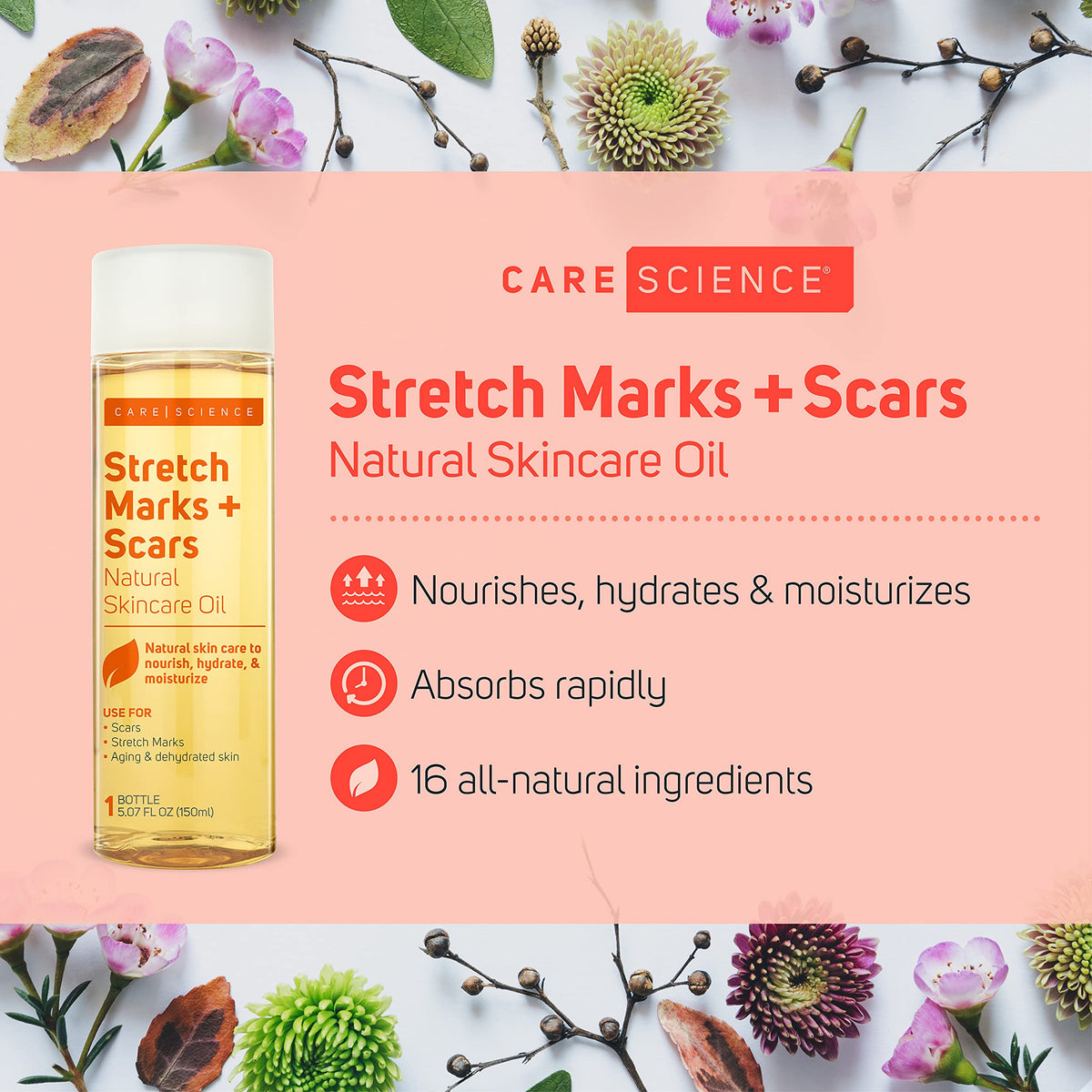 Care Science back label listing natural ingredients and no-paraben benefit