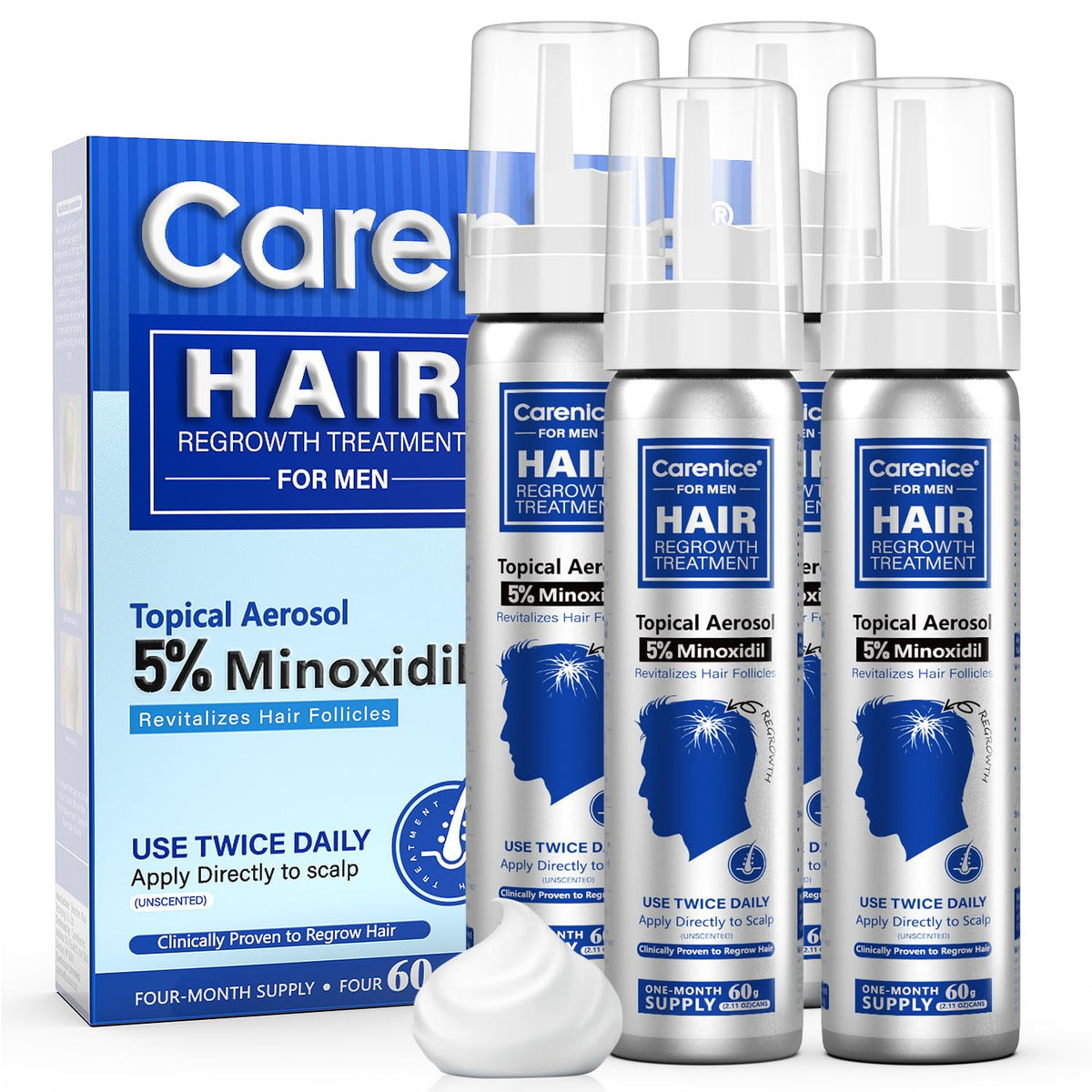 CARENICE front packaging showing foam can and label benefits