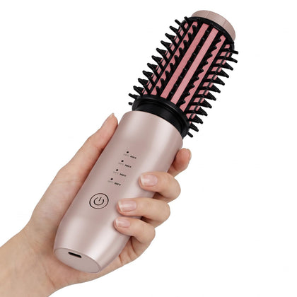 CARESKY front view of cordless curling brush showing compact design and controls