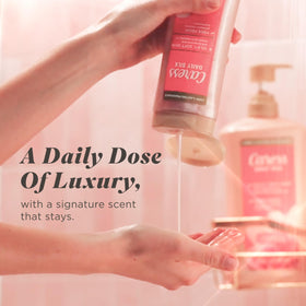 Four-pack of Caress bottles arranged to show bundle convenience and consistent fragrance