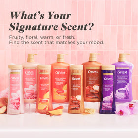 Caress four-bottle multipack arranged showing supply and cost-effectiveness