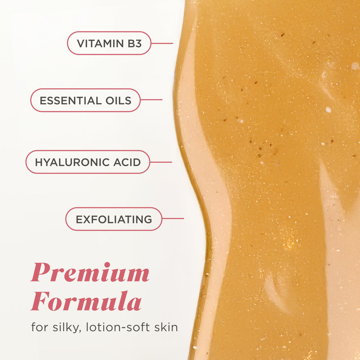 Macro view of Caress gentle exfoliating granules for smoother skin
